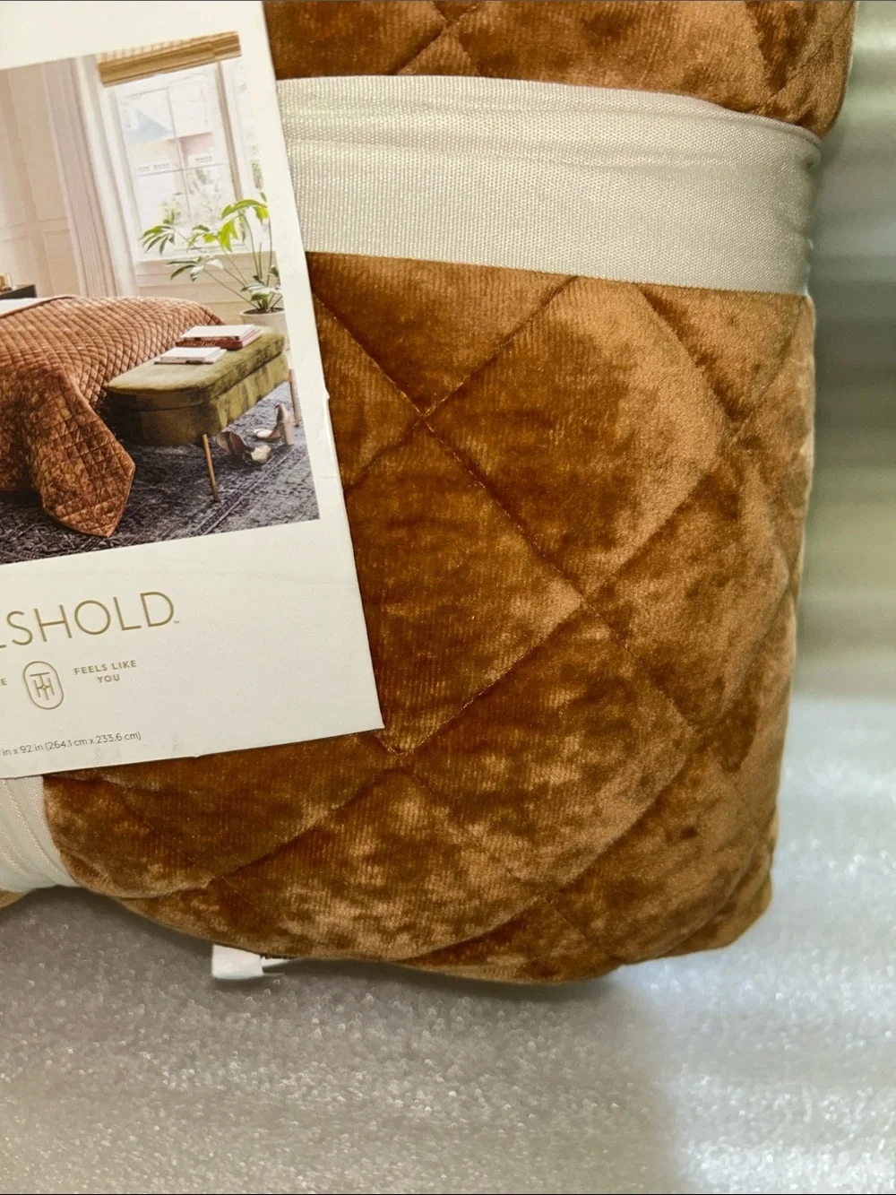 Threshold King Diamond Stitch Quilted Velvet Bedspread - Camel